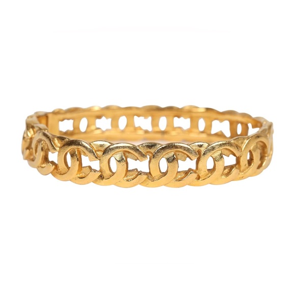 Vintage Chanel 24K Gold Plated CC Bangle Bracelet - Picture 1 of 8